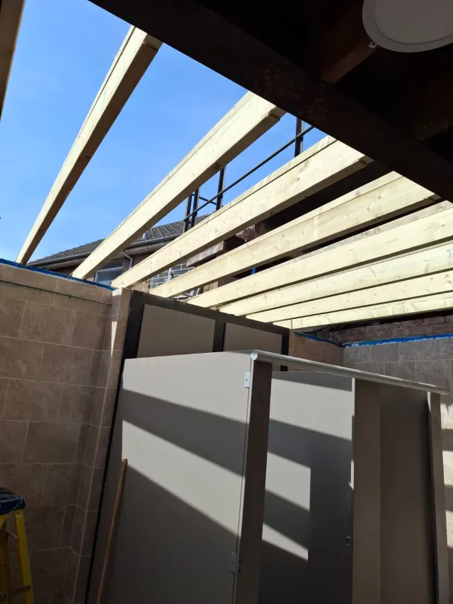 New timber joists fitted, replacing the roof's original structural timbers